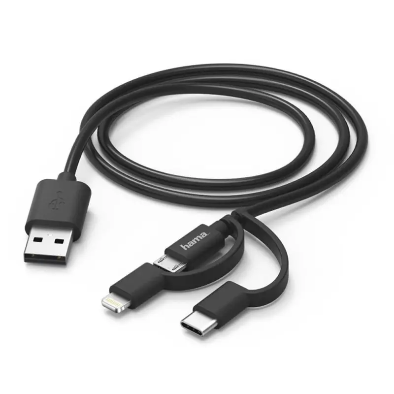 Câble micro USB Hama 3 en 1 avec adapt. USB Type-C et Lightning