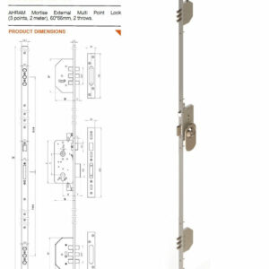 Serrure encastre 3 points - Longueur 2M - 50X85MM - Chrome
