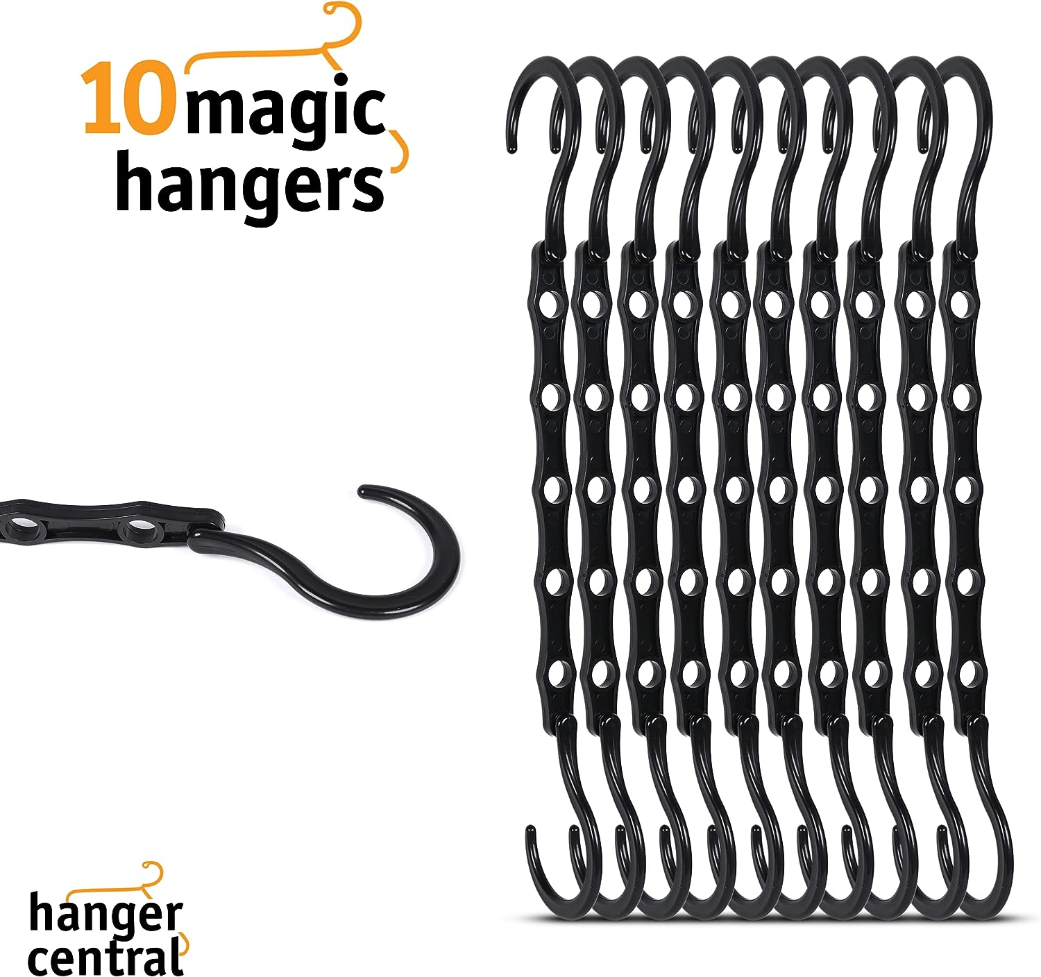 Pack de 10 Cintres magiques en plastique pour économiser de l’espace – Robustes et minces-Noir