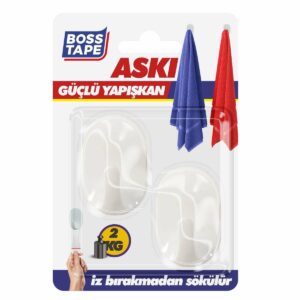BOSS TAPE Crochet Mural auto adhésif Blanc sans percer de trous (2pcs)