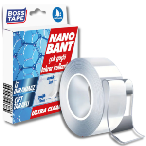 BOSS TAPE Double Face Nano Tape, Scotch Lavable et Réutilisable transp