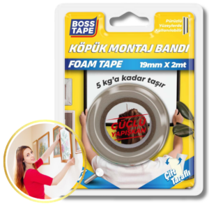 BOSS TAPE Ruban Adhésif Double Face de montage en mousse 19mmx2m (max