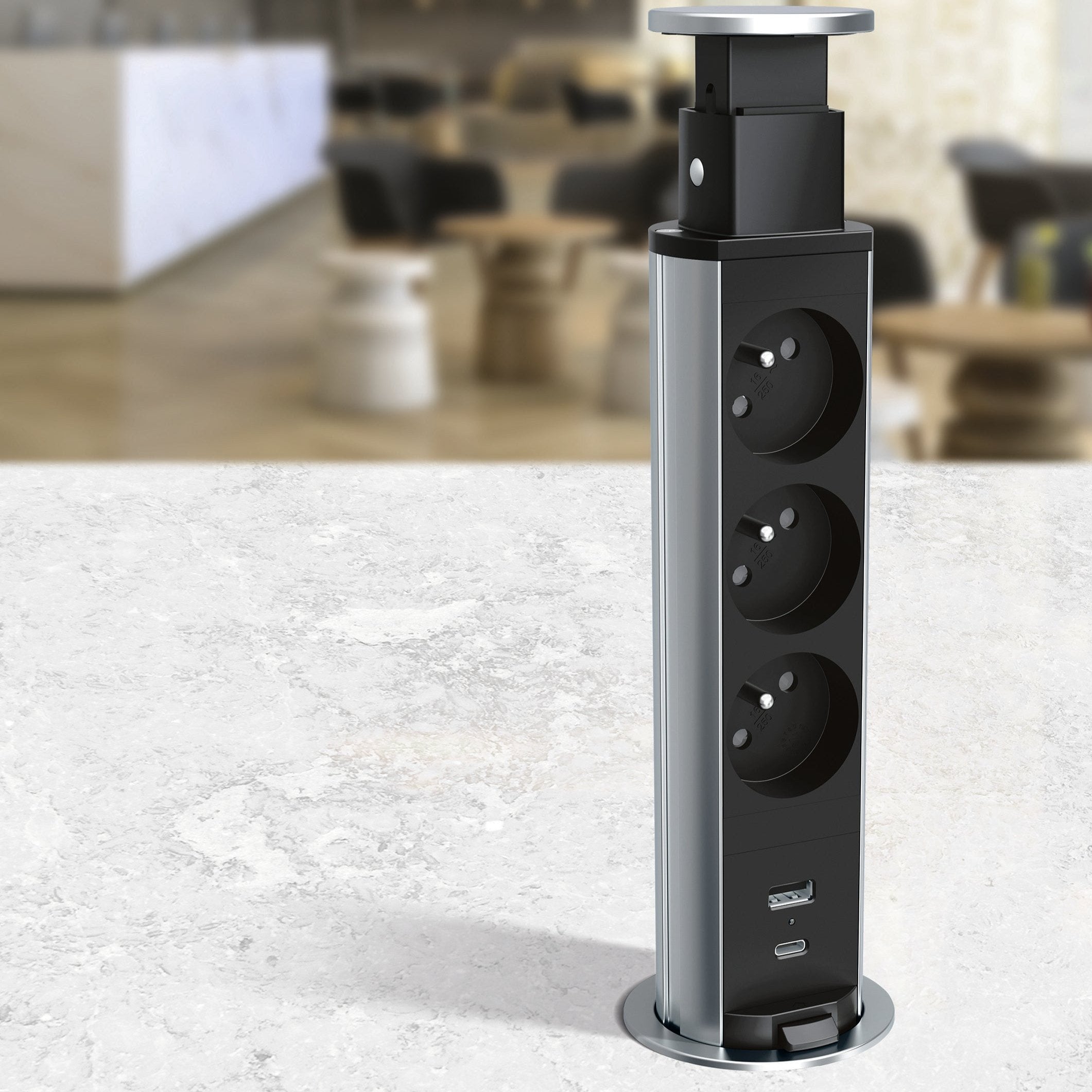 Incara Tower 60 Ø60mm à encastrer dans mobilier avec 4 prises 2P+T ave