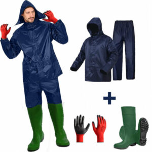 Ensemble de pluie, Pack imperméable Veste + Pantalon + Bottes de pluie
