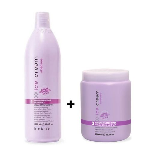Inebrya shampoing + masque ice cream à la kératine 1000ml sans sulfate