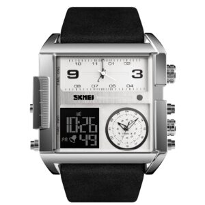 Montre de sport numérique pour avec grand cadran LED carré et affichage analogique Skmei