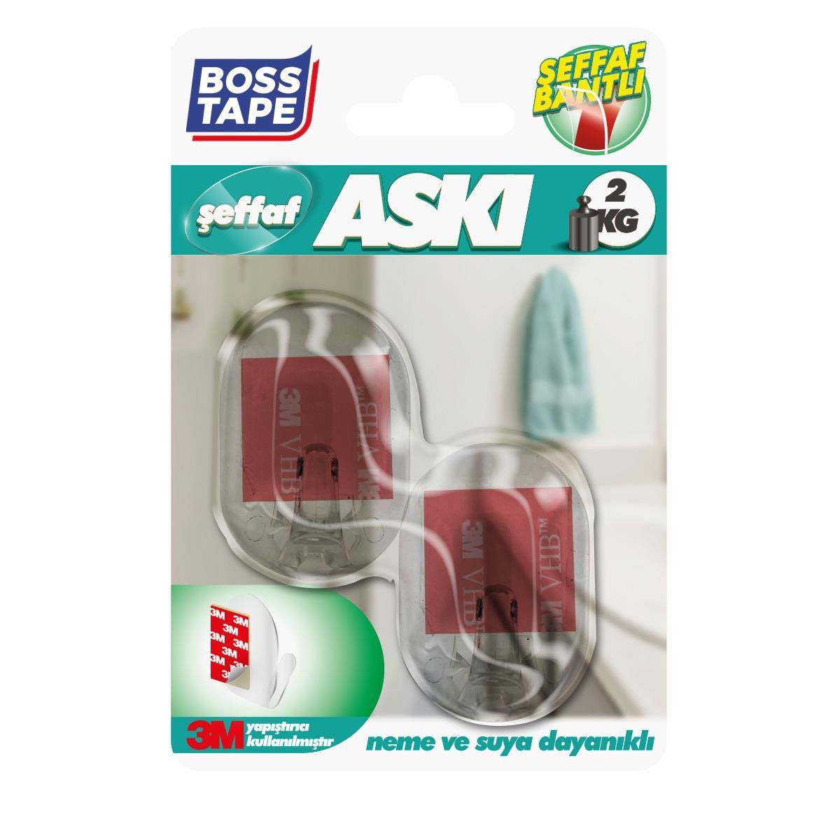 BOSS TAPE Crochet Mural auto adhésif transparent sans percer de trous