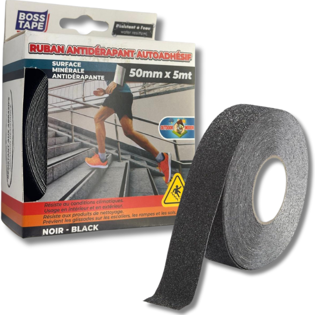 BOSS TAPE Ruban anti-dérapant adhésif au sol pour escaliers Noir 25mmx