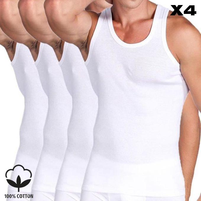 Lot 4 Débardeurs Pour Homme -Coton- Blanc