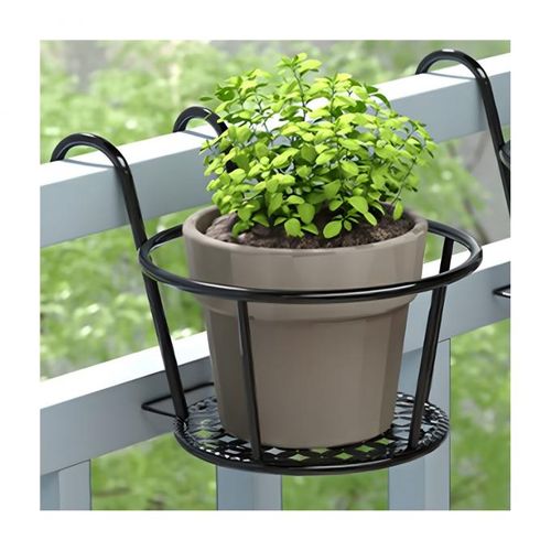 Support à plantes rond -acier -noir - L x D: (18 x 22)cm