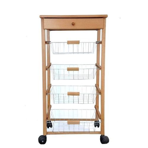 Desserte de cuisine Portes légumes - 4 Tiroirs - Bois naturel