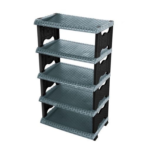 SOFPINCE Porte chaussure en plastique - Effet Rotin - noir & gris