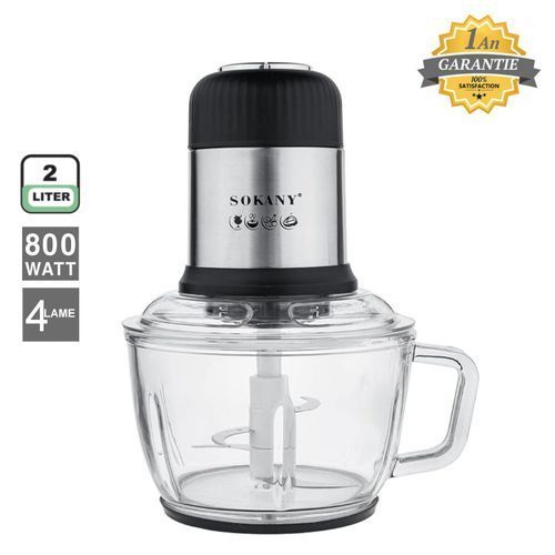 Hachoir Électrique Avec Bol En Verre 4 Lames - 800 W - 2L - Noir- Garantie 1 an