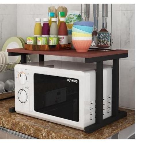 Étagère four micro-ondes - Bois et Acier - Noir - H x L x P(37x57x38)cm