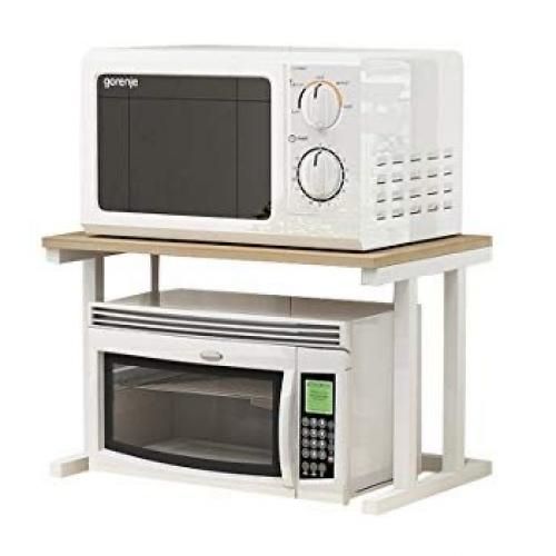 Étagère four micro-ondes - Bois et Acier - Blanc - H x L x P(37x57x38)cm