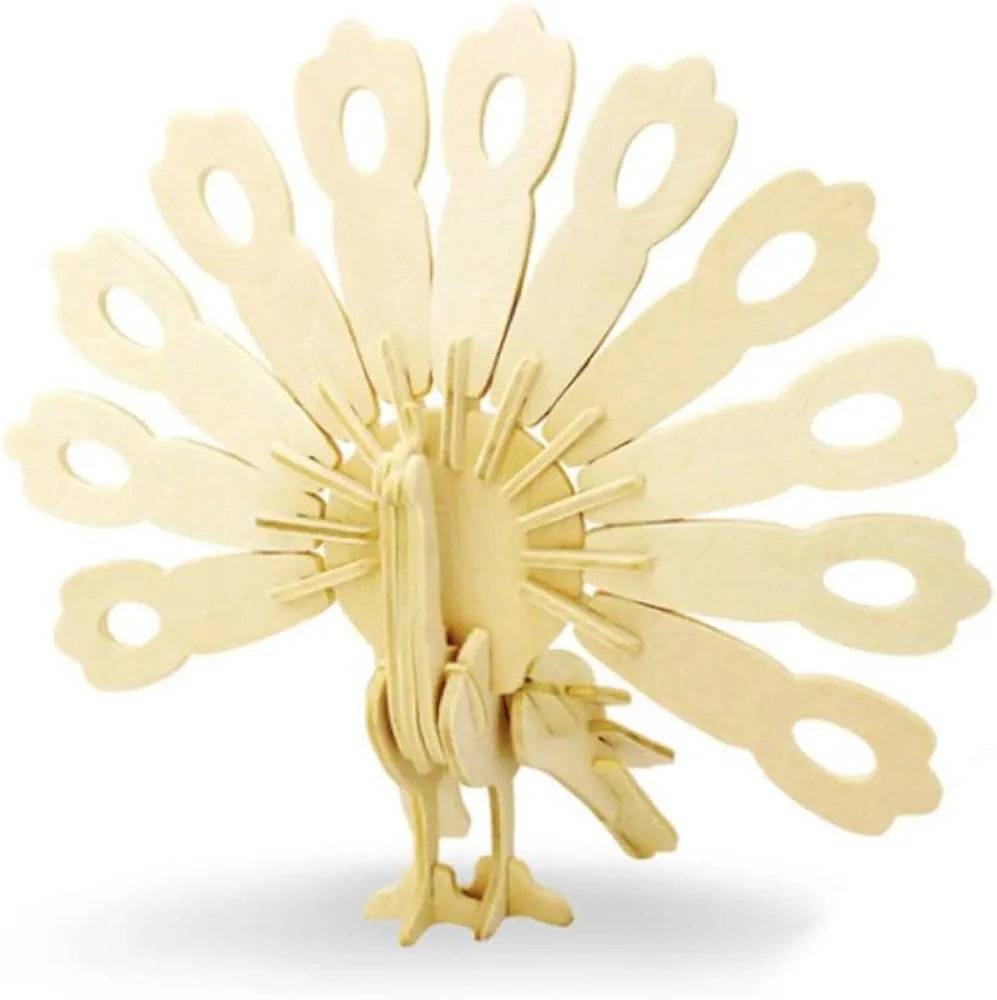 Puzzle 3D en bois – Paon majestueux à assembler.