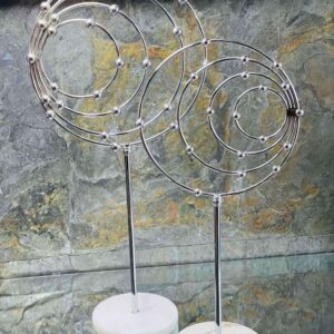 Duo de Sculptures Argent sur Socle en Marbre