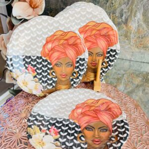 Lot de 6 Assiettes à dessert décorative en porcelaine- Design femme africaine - plat 21cm