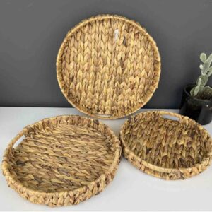 Série de 3 plateaux rectangulaires en rotin
