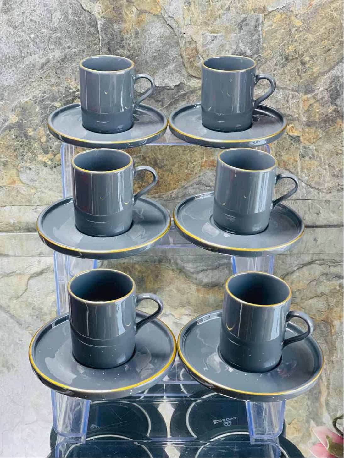 Service à café Noir pour 6personnes,12 pièces