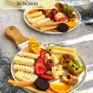 Assiette plat en porcelaine avec manche en bois 36*26cm
