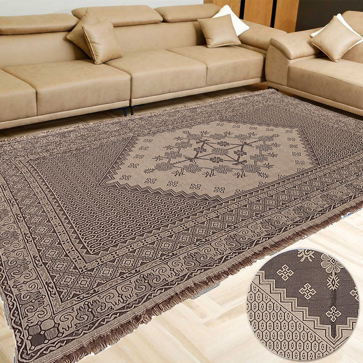 Tapis Margoum Double Face – 3,2KG – 360cm x 200cm – Haute Qualité – Beige