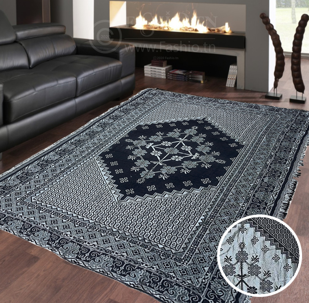 Tapis Margoum Double Face - 3,2KG - 360cm x 200cm - Haute Qualité - Noir