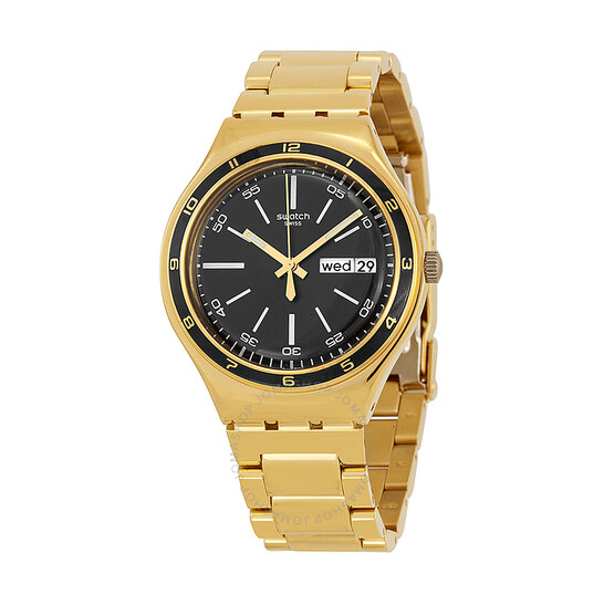 Swatch Irony Charcoal Dial Medal Yellow Gold-tone Stainless Steel Unisex Watch YGG705G