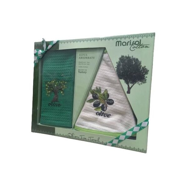 CASA NOVA – Lot De 2 Serviettes De Cuisine Olives – Vert Beige