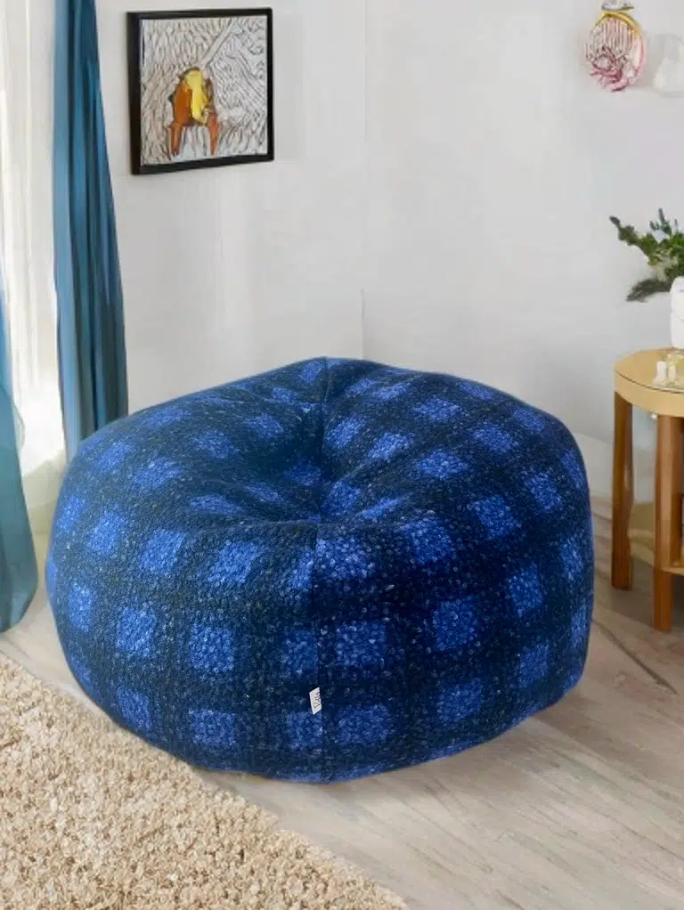 Pouf Touareg bouclette Trame Bleu Marine