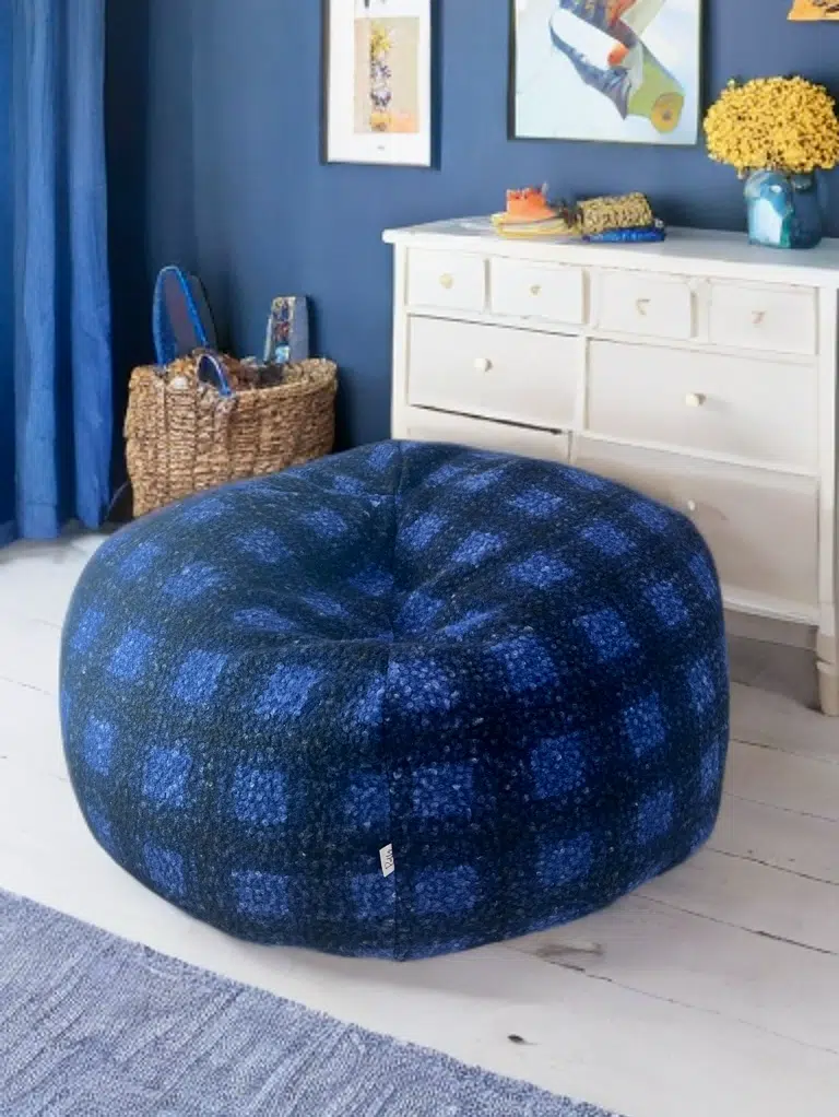 Pouf Touareg bouclette Trame Bleu Marine