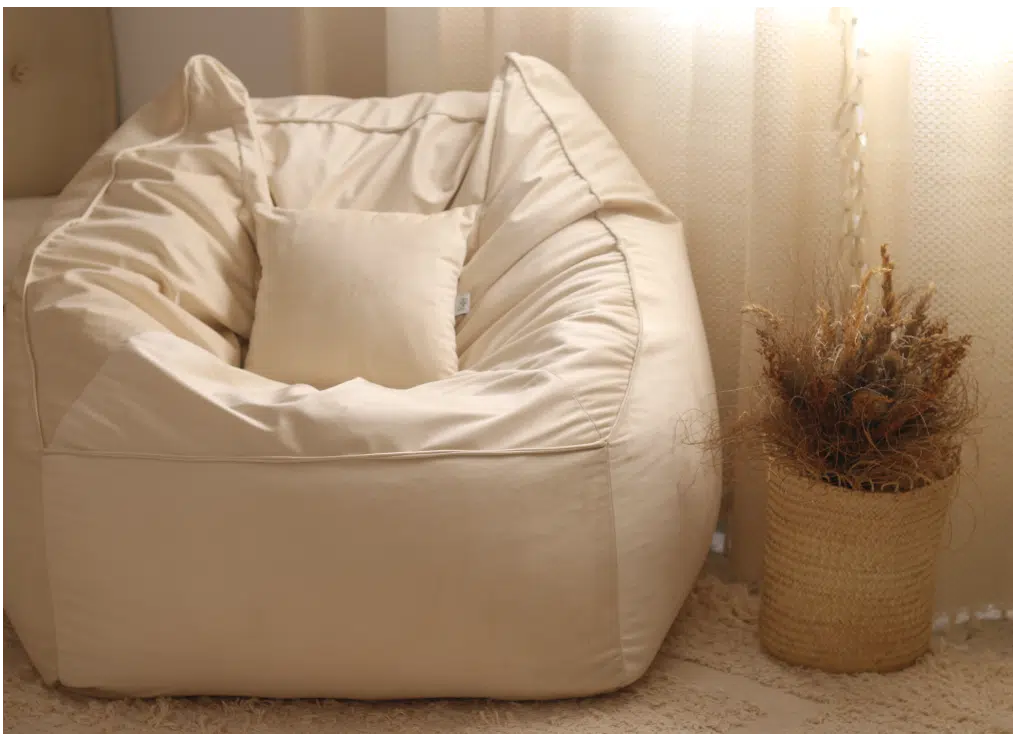 POUF FAUTEUIL VALENCIA VELOUR BLANC CASSE + COUSSIN