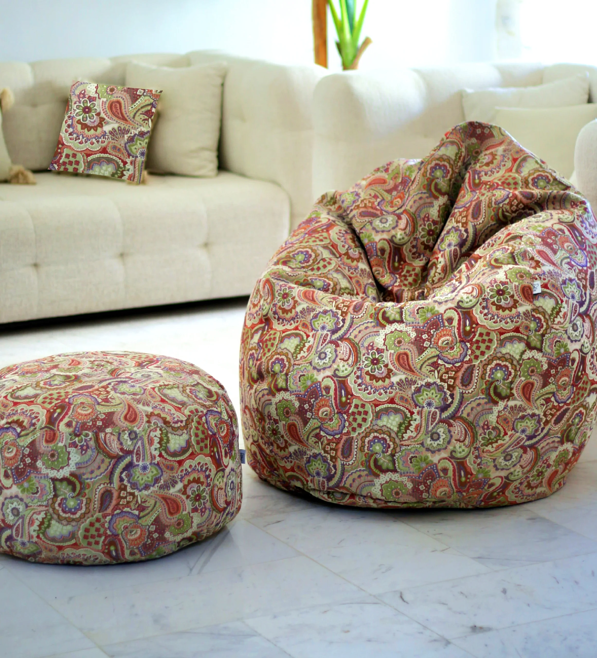 POUF POIRE IMPRIME PAISLEY + POUF ROND