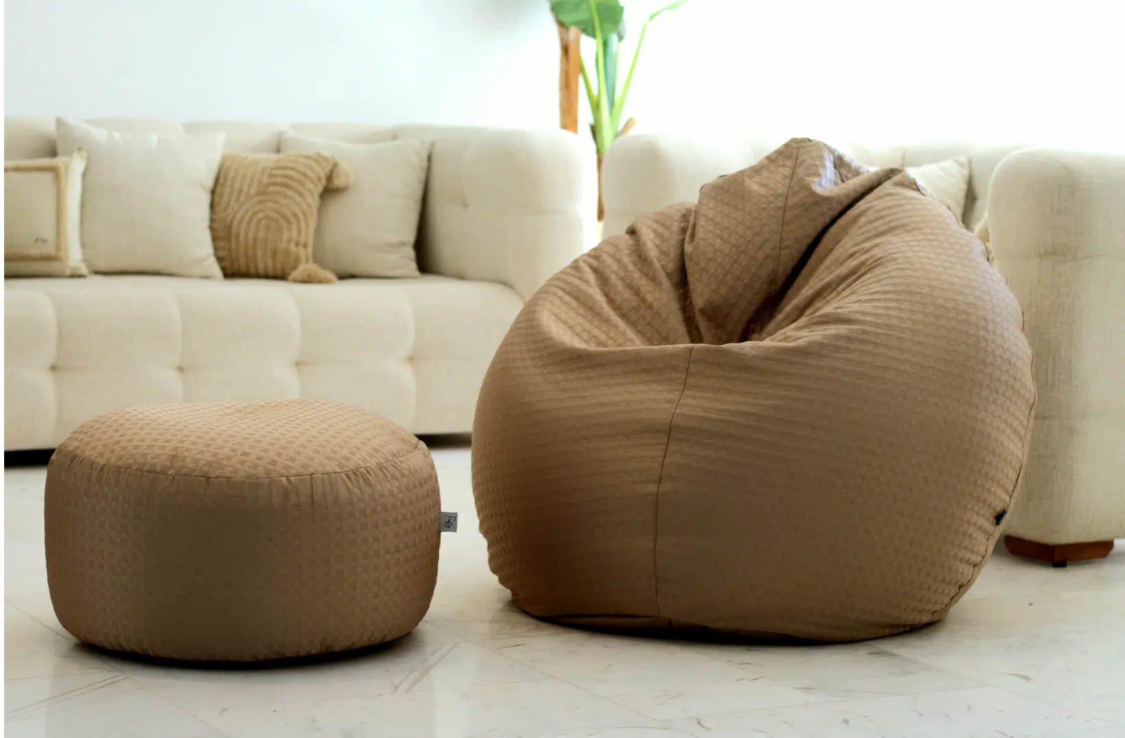 POUF POIRE TOILE SATINE GREGE + POUF ROND