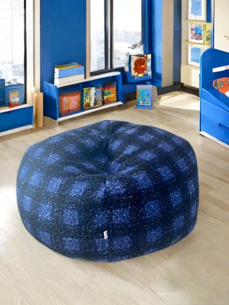Pouf Touareg bouclette Trame Bleu Marine