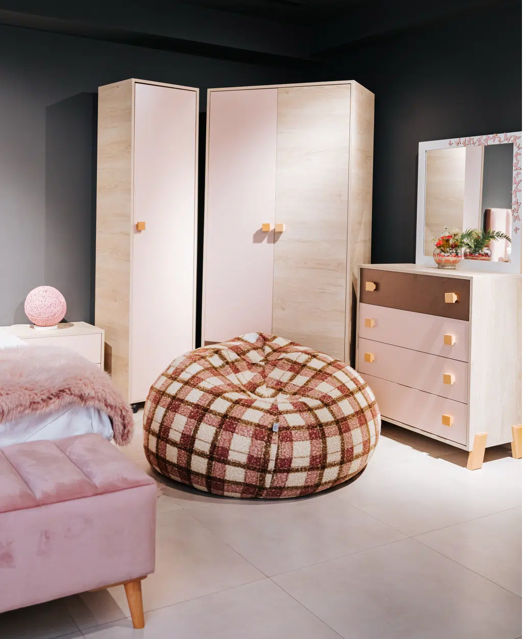 Pouf Touareg Bouclette Trame Rose