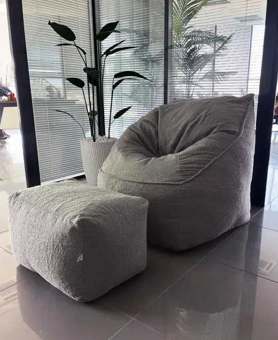 POUF FAUTEUIL VALENCIA BOUCLETTE GRIS