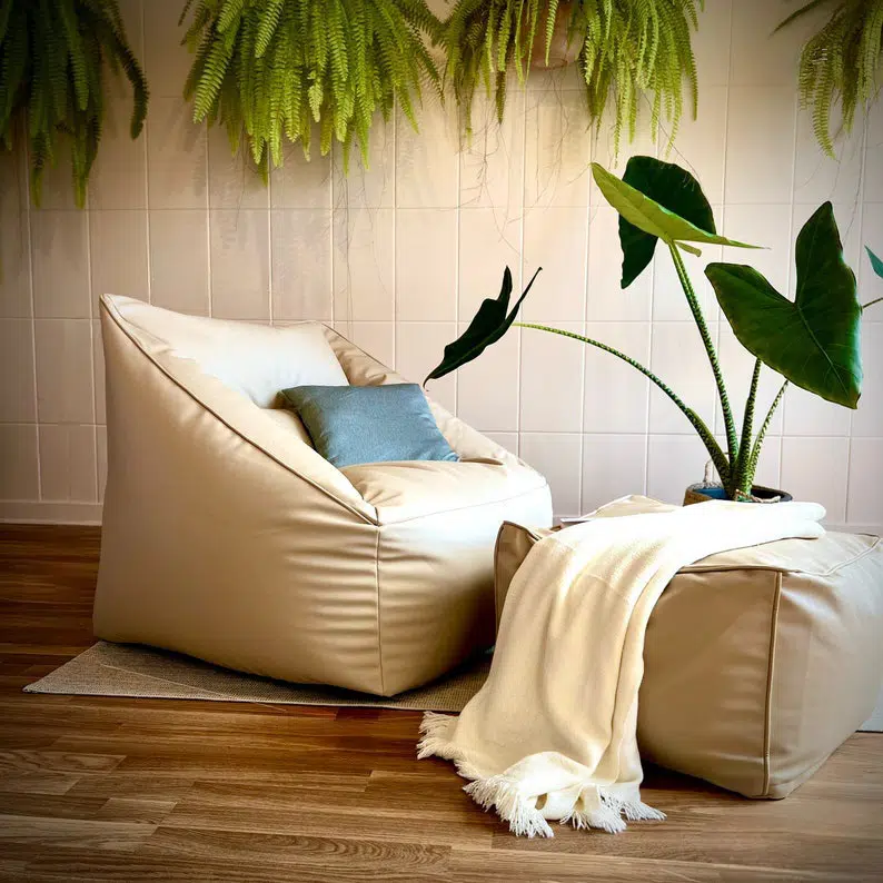 POUF FAUTEUIL VALENCIA SIMILICUIR BEIGE