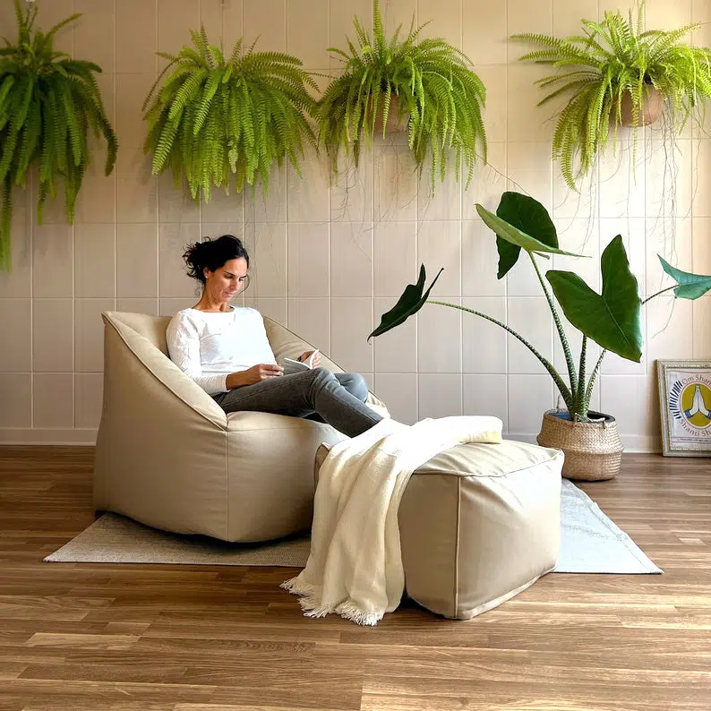 POUF FAUTEUIL VALENCIA SIMILICUIR BEIGE