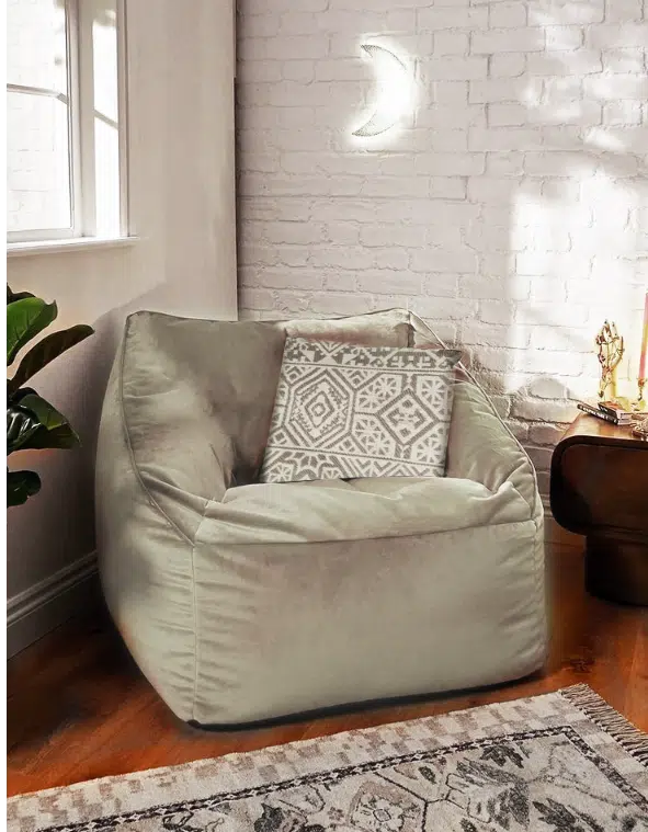 POUF FAUTEUIL VALENCIA VELOUR GREGE + COUSSIN