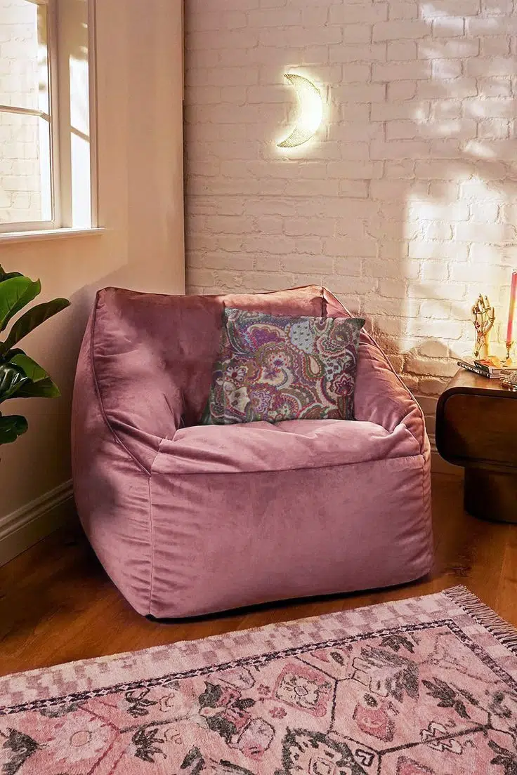 POUF FAUTEUIL VALENCIA VELOURS ROSE BEBE + COUSSIN