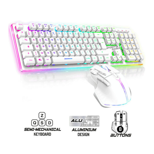 Pack Gamer sans fil clavier semi mécanique + souris SOG ULT600 RGB Blanc