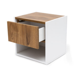 Paulette- Table de chevet 1 tiroir 1 compartiment Blanc et chêne moyen