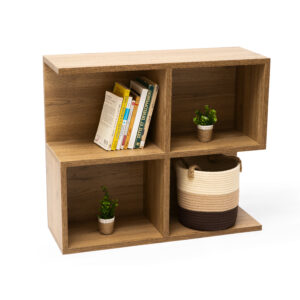Lenny – Bout de canapé avec 4 cases de rangement, finition chêne moyen mate