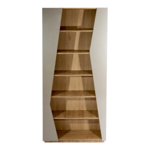 Oléron – Bibliothèque 6 étagères bi-matière, chêne moyen et gris métallisé High Gloss