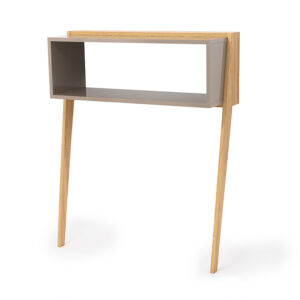 Maeve – Console bi-matière avec 2 pieds, chêne clair et high gloss gris