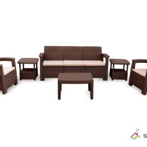 Salon de jardin - SYPHAX - 5 Places Effet Rotin - Marron