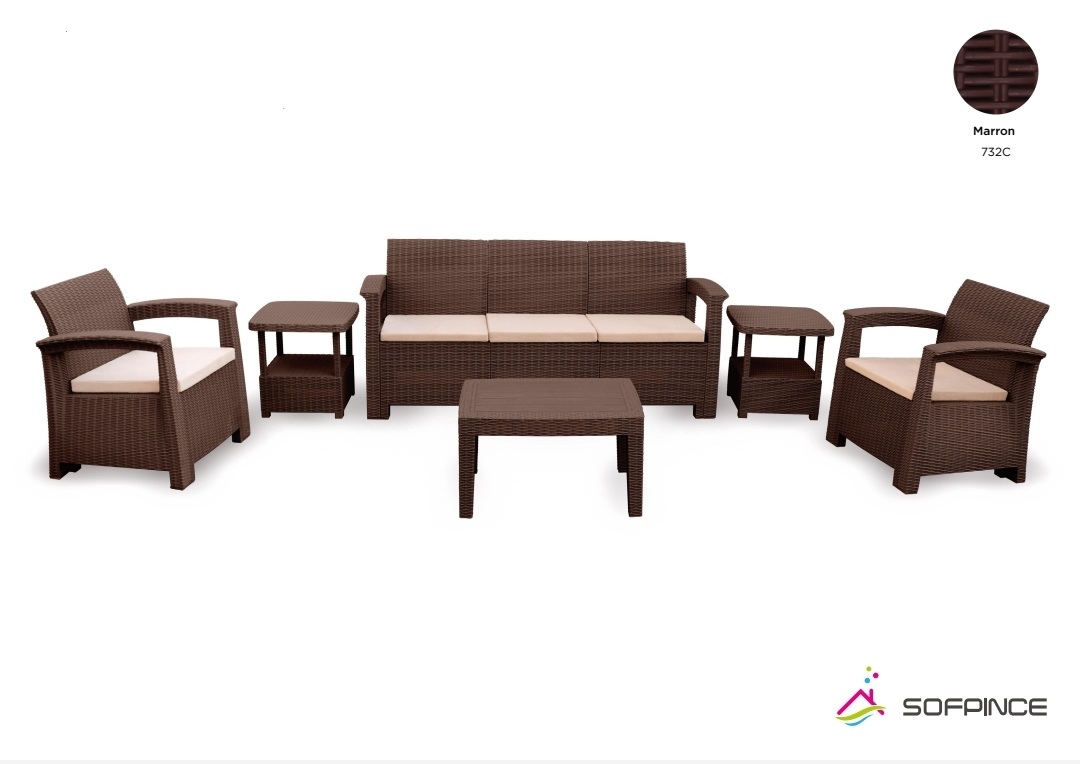 Salon de jardin - SYPHAX - 5 Places Effet Rotin - Marron