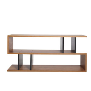 Antalya – Meuble TV minimaliste à 3 niveaux de rangement, chêne moyen et noir