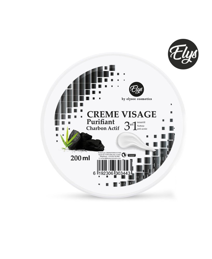 Crème Visage 3IN1 Hydratante – ELYS – Charbon – 200 ml